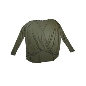Double Zero Womens Olive Green Surplice Wrap V-Neck High Low Top Blouse Medium